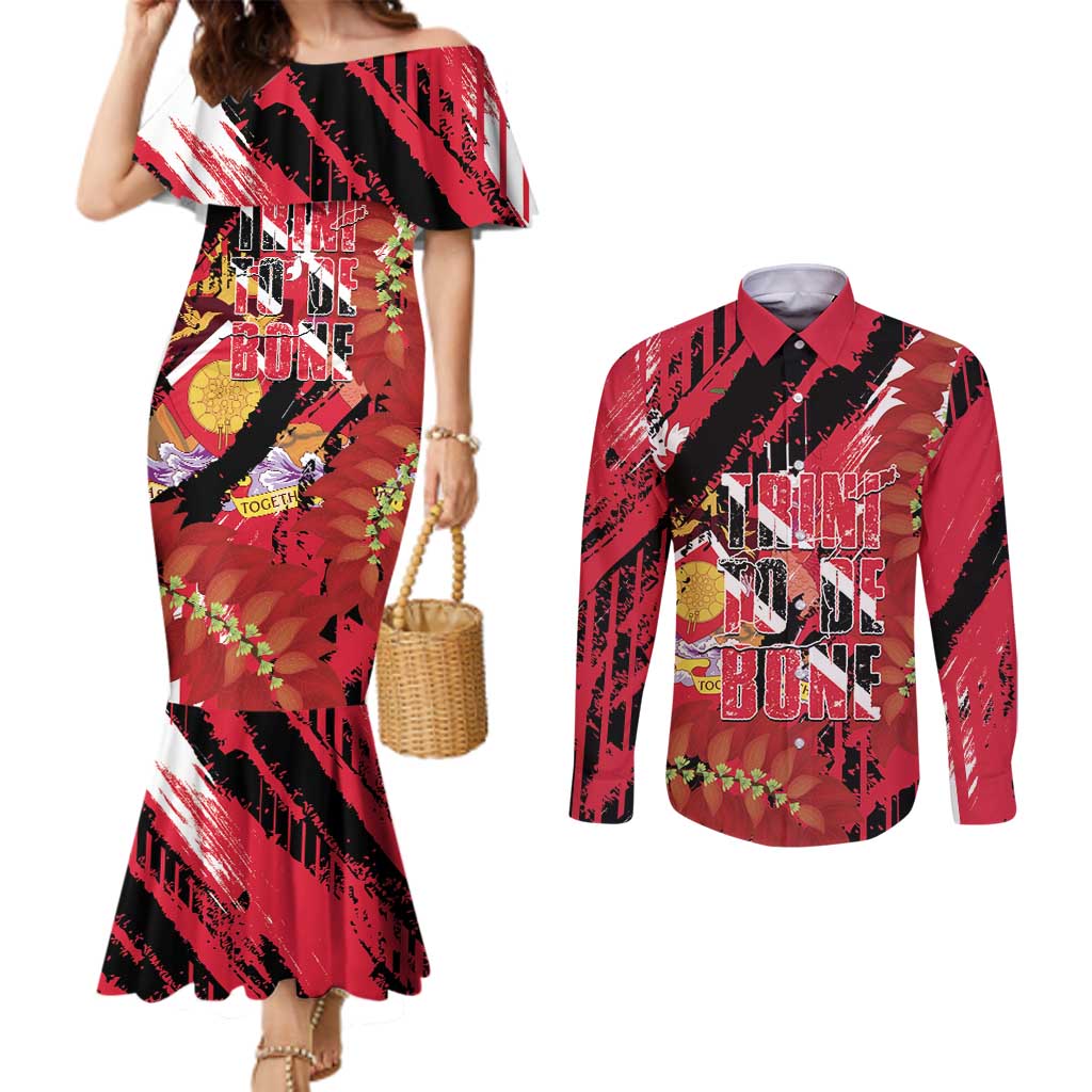 Trini To De Bone Couples Matching Mermaid Dress and Long Sleeve Button Shirt Proud To Be Trinidad and Tobago - Wonder Print Shop