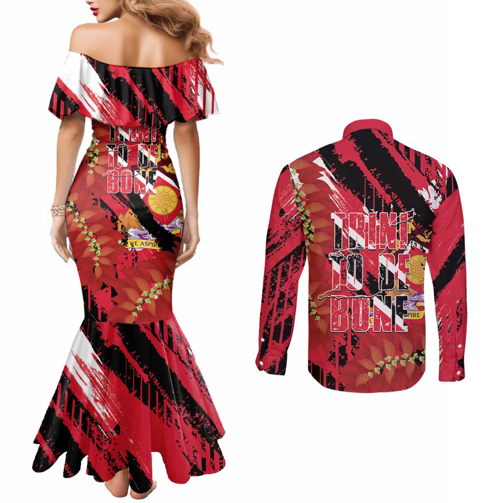 Trini To De Bone Couples Matching Mermaid Dress and Long Sleeve Button Shirt Proud To Be Trinidad and Tobago - Wonder Print Shop