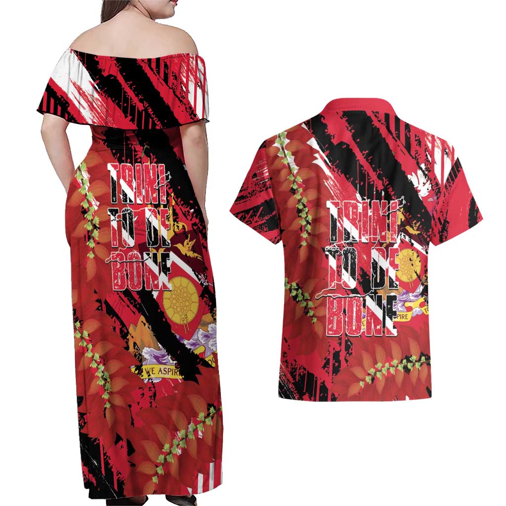 Trini To De Bone Couples Matching Off Shoulder Maxi Dress and Hawaiian Shirt Proud To Be Trinidad and Tobago - Wonder Print Shop