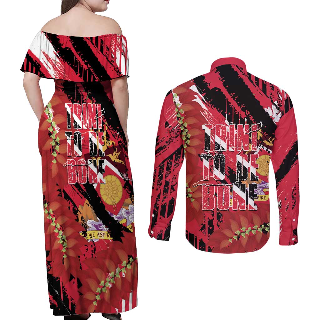Trini To De Bone Couples Matching Off Shoulder Maxi Dress and Long Sleeve Button Shirt Proud To Be Trinidad and Tobago - Wonder Print Shop