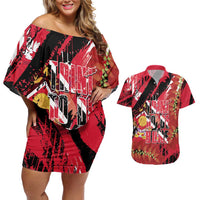 Trini To De Bone Couples Matching Off Shoulder Short Dress and Hawaiian Shirt Proud To Be Trinidad and Tobago - Wonder Print Shop