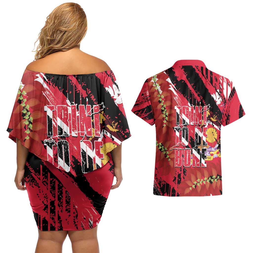 Trini To De Bone Couples Matching Off Shoulder Short Dress and Hawaiian Shirt Proud To Be Trinidad and Tobago - Wonder Print Shop