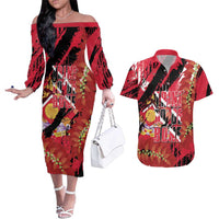 Trini To De Bone Couples Matching Off The Shoulder Long Sleeve Dress and Hawaiian Shirt Proud To Be Trinidad and Tobago - Wonder Print Shop