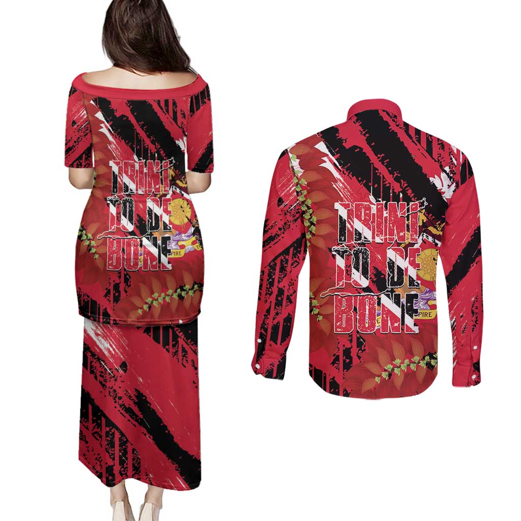 Trini To De Bone Couples Matching Puletasi and Long Sleeve Button Shirt Proud To Be Trinidad and Tobago - Wonder Print Shop