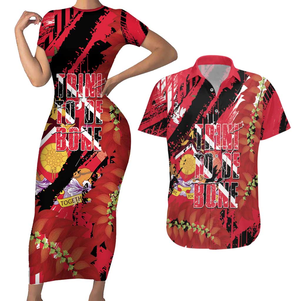 Trini To De Bone Couples Matching Short Sleeve Bodycon Dress and Hawaiian Shirt Proud To Be Trinidad and Tobago - Wonder Print Shop
