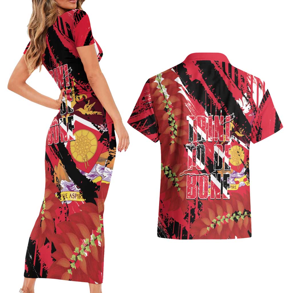 Trini To De Bone Couples Matching Short Sleeve Bodycon Dress and Hawaiian Shirt Proud To Be Trinidad and Tobago - Wonder Print Shop