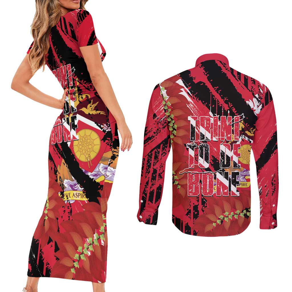 Trini To De Bone Couples Matching Short Sleeve Bodycon Dress and Long Sleeve Button Shirt Proud To Be Trinidad and Tobago - Wonder Print Shop