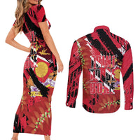 Trini To De Bone Couples Matching Short Sleeve Bodycon Dress and Long Sleeve Button Shirt Proud To Be Trinidad and Tobago - Wonder Print Shop