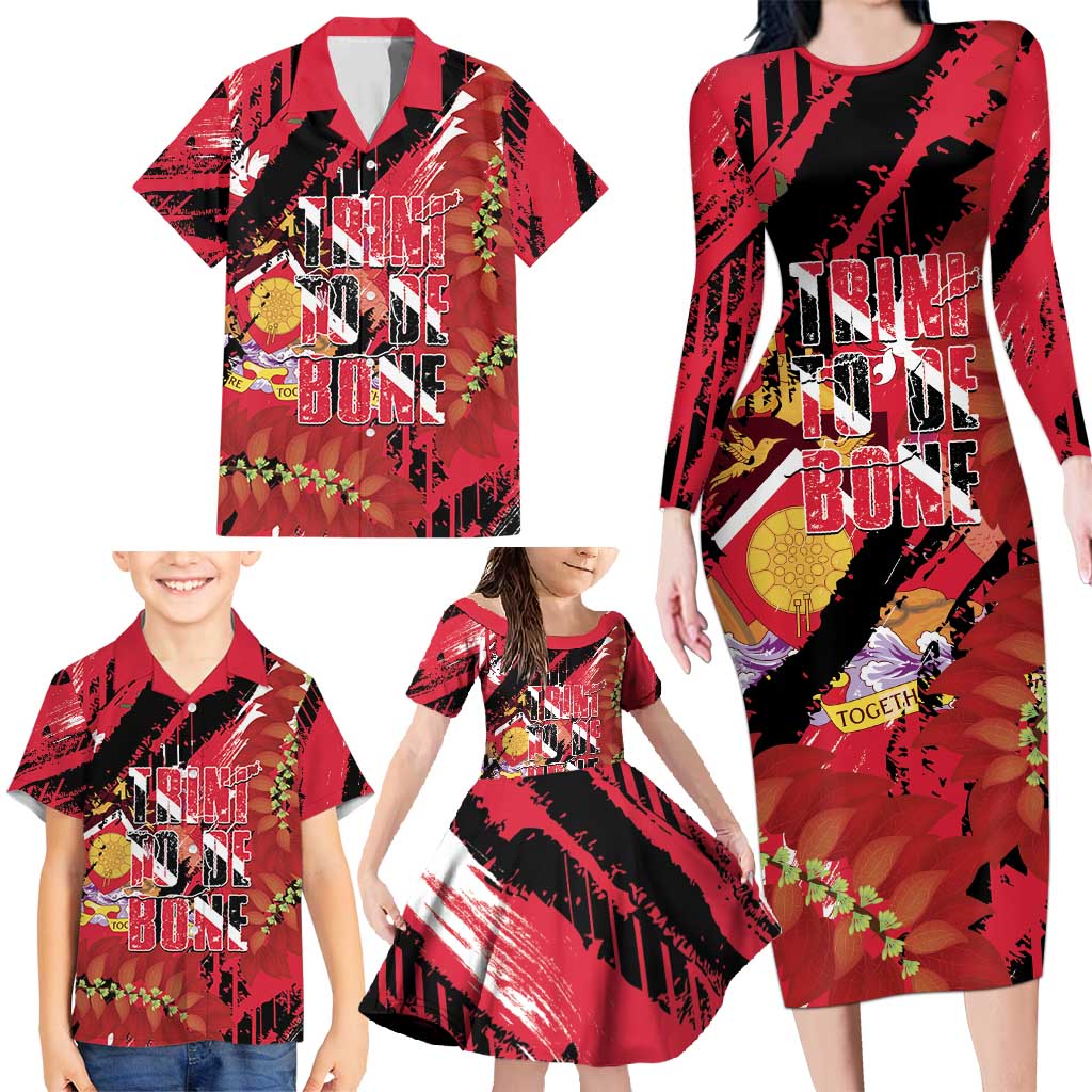 Trini To De Bone Family Matching Long Sleeve Bodycon Dress and Hawaiian Shirt Proud To Be Trinidad and Tobago - Wonder Print Shop