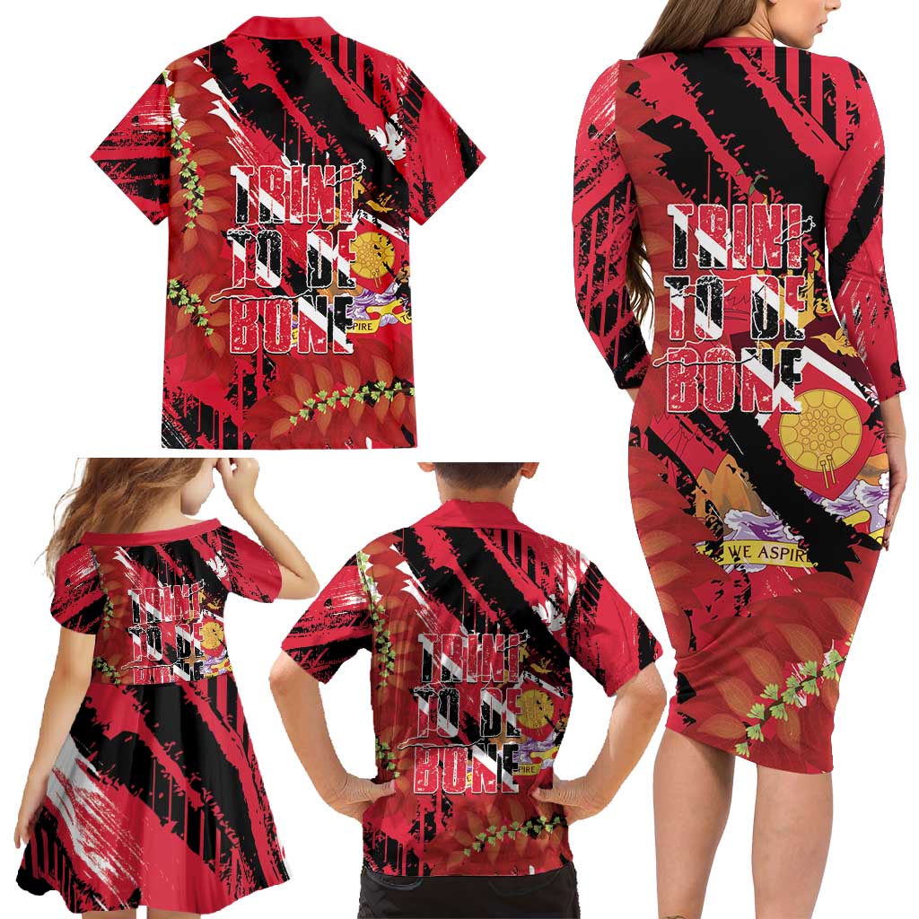 Trini To De Bone Family Matching Long Sleeve Bodycon Dress and Hawaiian Shirt Proud To Be Trinidad and Tobago - Wonder Print Shop