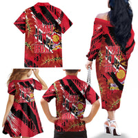 Trini To De Bone Family Matching Off The Shoulder Long Sleeve Dress and Hawaiian Shirt Proud To Be Trinidad and Tobago - Wonder Print Shop