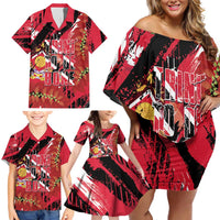 Trini To De Bone Family Matching Off Shoulder Short Dress and Hawaiian Shirt Proud To Be Trinidad and Tobago - Wonder Print Shop