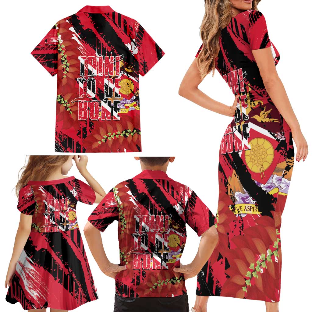 Trini To De Bone Family Matching Short Sleeve Bodycon Dress and Hawaiian Shirt Proud To Be Trinidad and Tobago - Wonder Print Shop