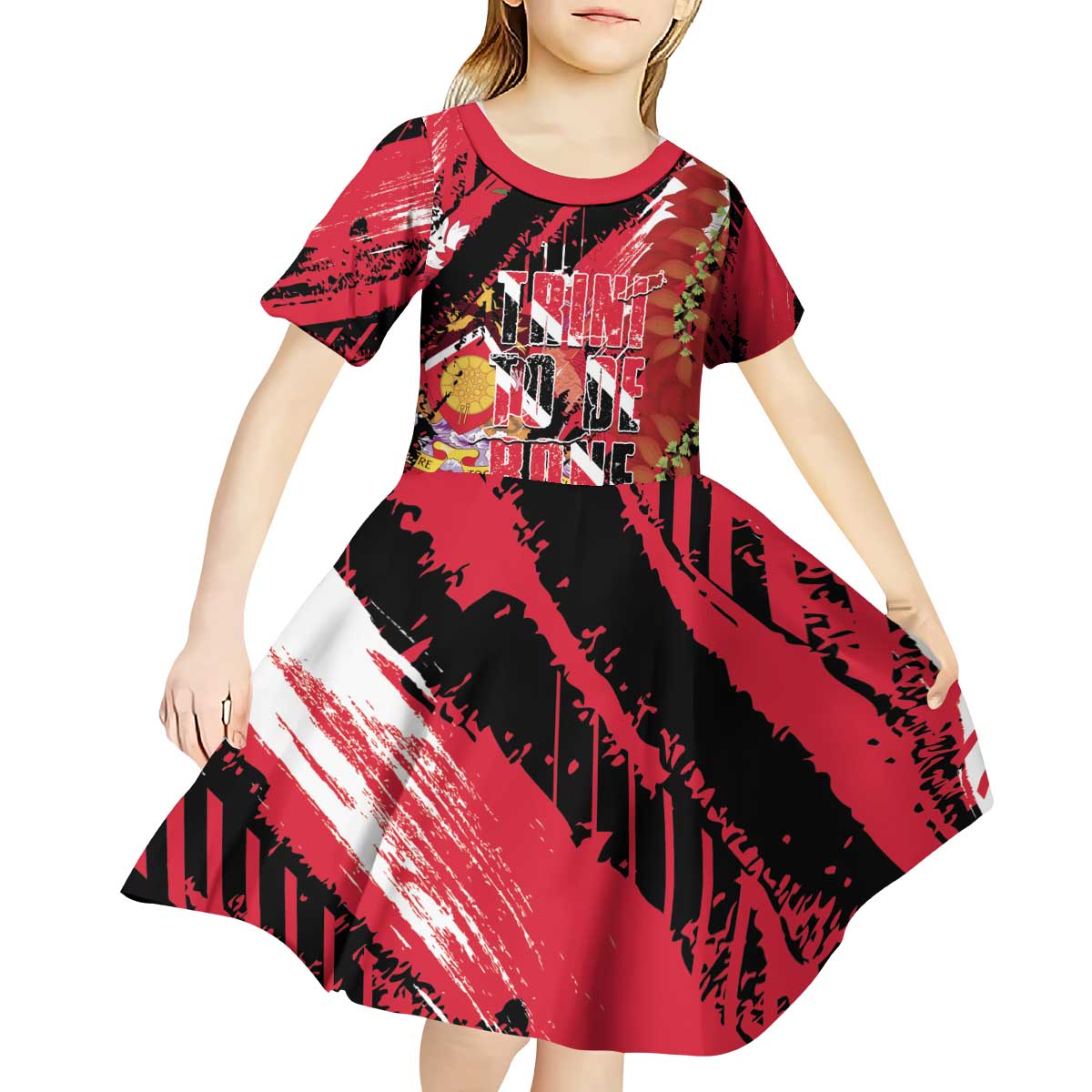 Trini To De Bone Kid Short Sleeve Dress Proud To Be Trinidad and Tobago - Wonder Print Shop