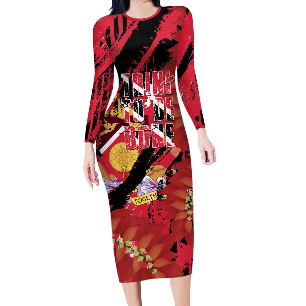 Trini To De Bone Long Sleeve Bodycon Dress Proud To Be Trinidad and Tobago - Wonder Print Shop