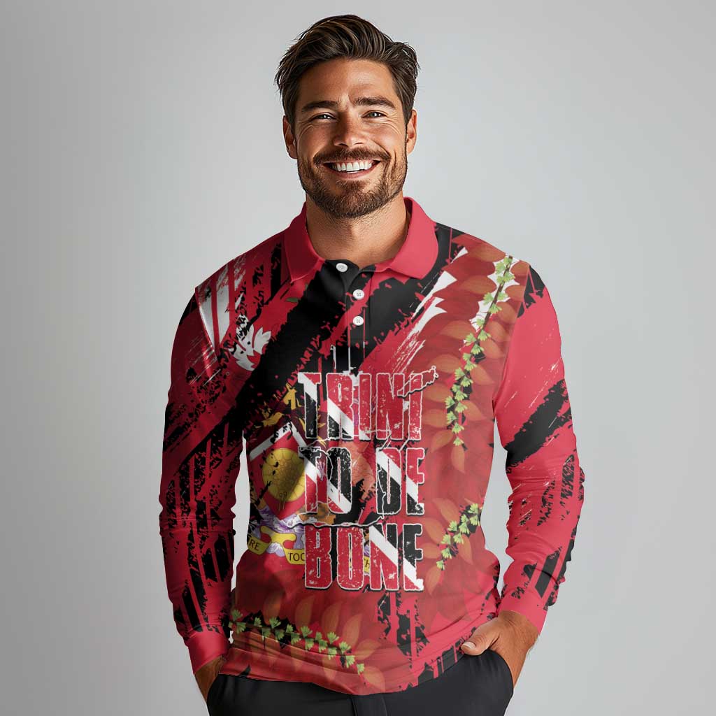 Trini To De Bone Long Sleeve Polo Shirt Proud To Be Trinidad and Tobago - Wonder Print Shop