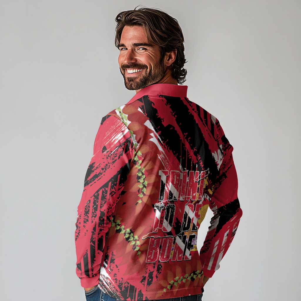Trini To De Bone Long Sleeve Polo Shirt Proud To Be Trinidad and Tobago - Wonder Print Shop