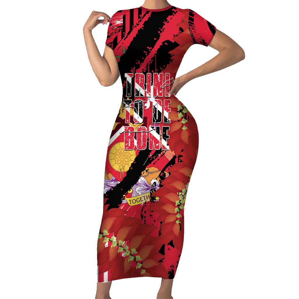 Trini To De Bone Short Sleeve Bodycon Dress Proud To Be Trinidad and Tobago - Wonder Print Shop