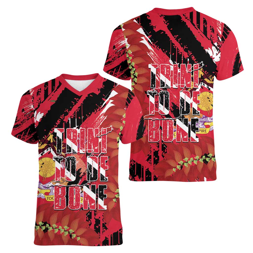 Trini To De Bone Women V-Neck T-Shirt Proud To Be Trinidad and Tobago - Wonder Print Shop