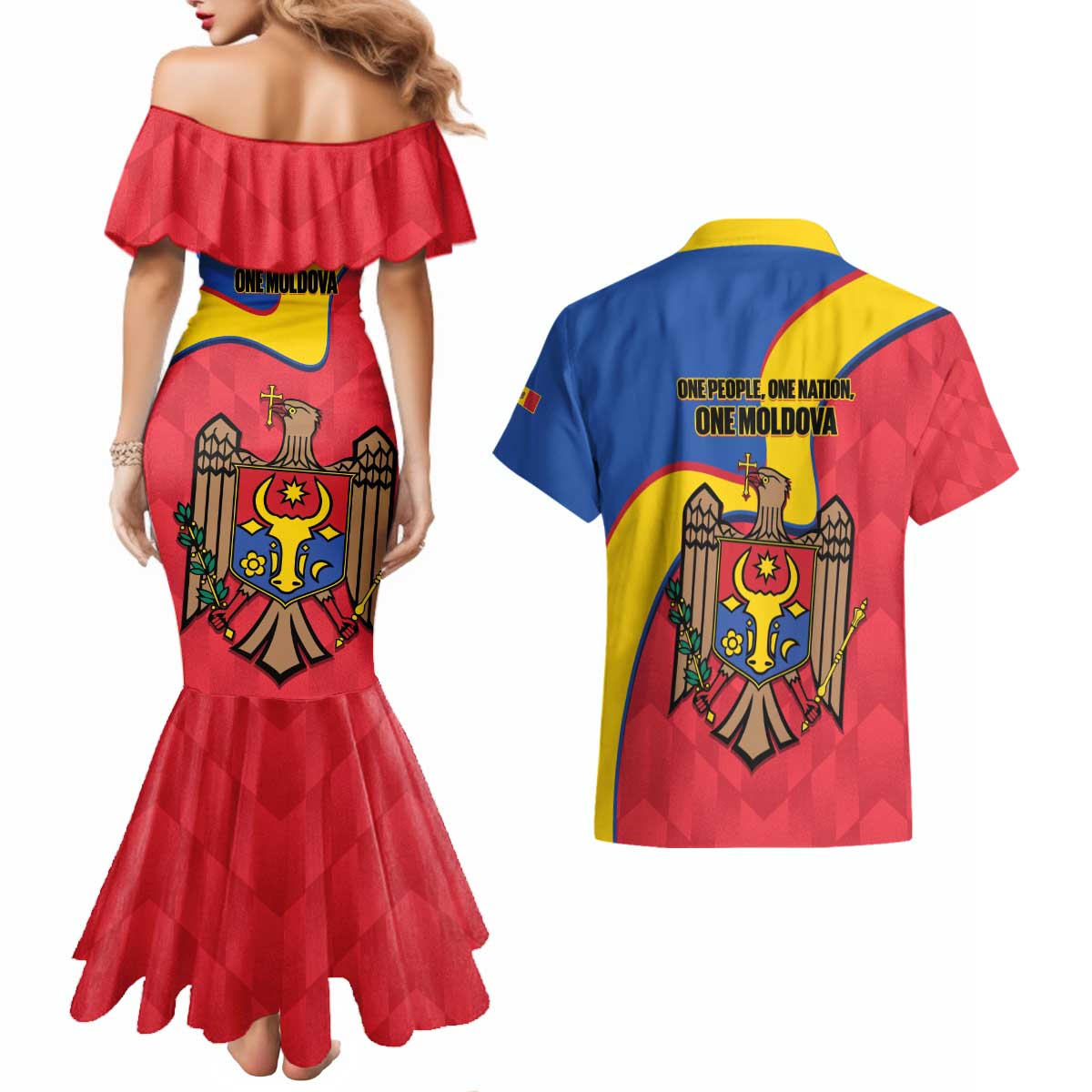 Moldova Independence Day Couples Matching Mermaid Dress and Hawaiian Shirt August 27 One People One Nation - Wonder Print Shop