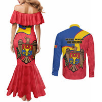 Moldova Independence Day Couples Matching Mermaid Dress and Long Sleeve Button Shirt August 27 One People One Nation - Wonder Print Shop