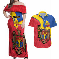 Moldova Independence Day Couples Matching Off Shoulder Maxi Dress and Hawaiian Shirt August 27 One People One Nation - Wonder Print Shop
