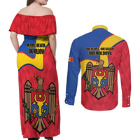 Moldova Independence Day Couples Matching Off Shoulder Maxi Dress and Long Sleeve Button Shirt August 27 One People One Nation - Wonder Print Shop
