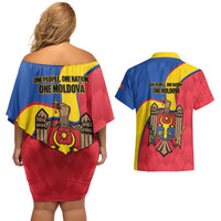 Moldova Independence Day Couples Matching Off Shoulder Short Dress and Hawaiian Shirt August 27 One People One Nation - Wonder Print Shop