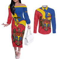 Moldova Independence Day Couples Matching Off The Shoulder Long Sleeve Dress and Long Sleeve Button Shirt August 27 One People One Nation - Wonder Print Shop
