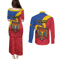 Moldova Independence Day Couples Matching Puletasi and Long Sleeve Button Shirt August 27 One People One Nation - Wonder Print Shop