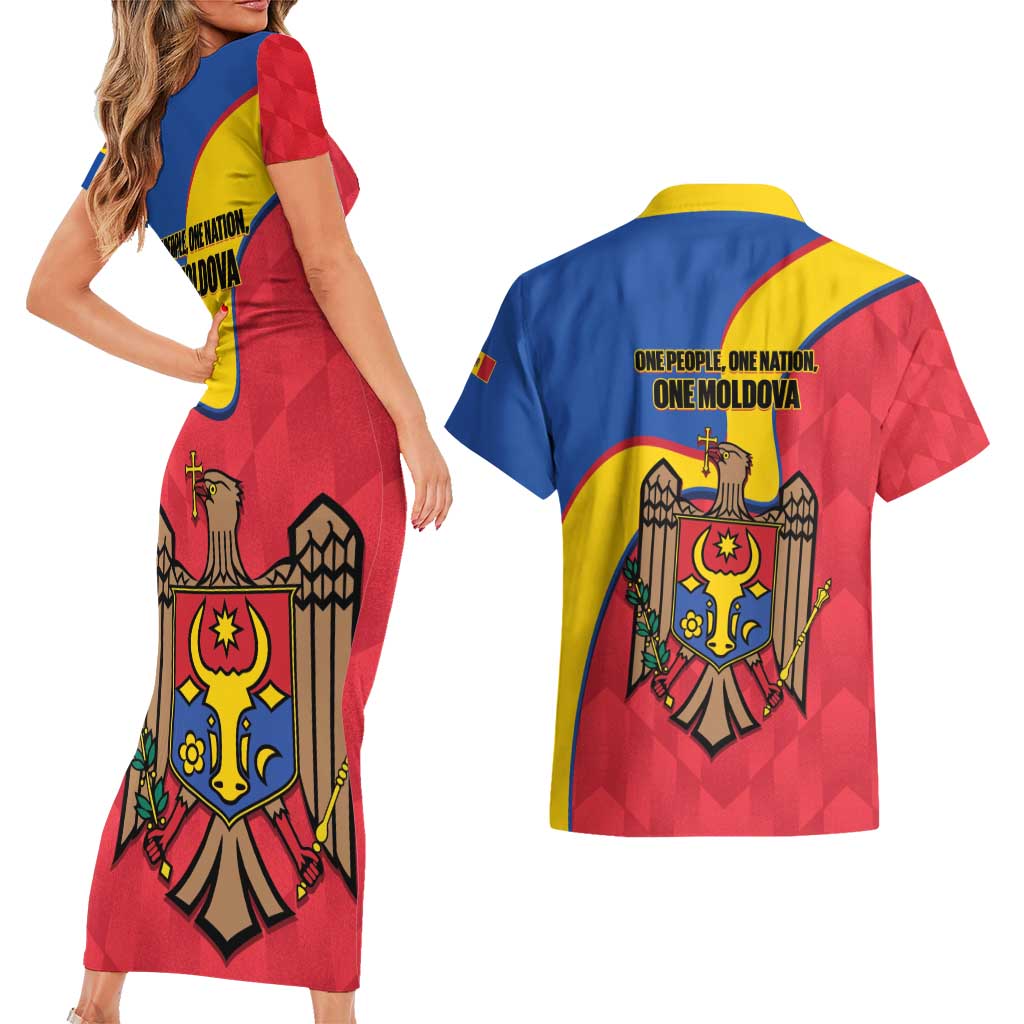 Moldova Independence Day Couples Matching Short Sleeve Bodycon Dress and Hawaiian Shirt August 27 One People One Nation - Wonder Print Shop