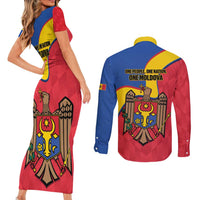 Moldova Independence Day Couples Matching Short Sleeve Bodycon Dress and Long Sleeve Button Shirt August 27 One People One Nation - Wonder Print Shop