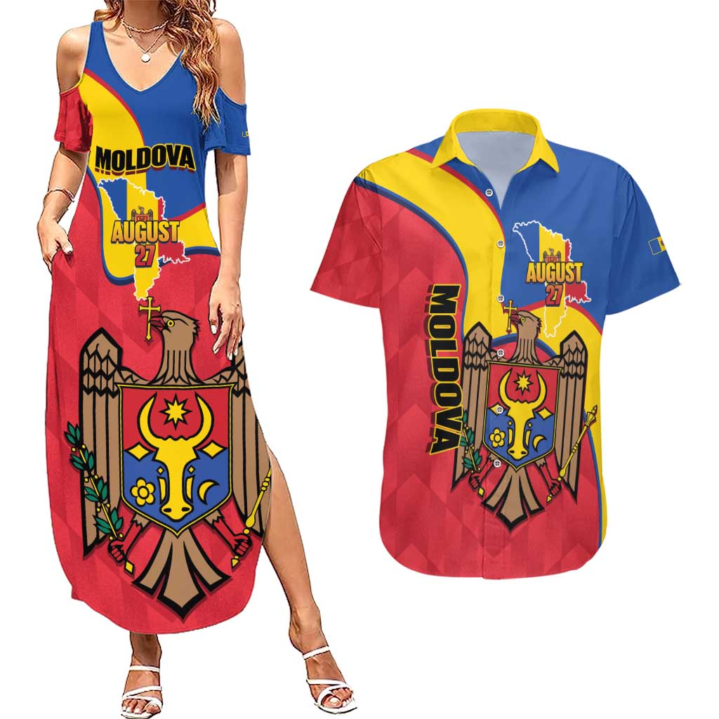 Moldova Independence Day Couples Matching Summer Maxi Dress and Hawaiian Shirt August 27 One People One Nation - Wonder Print Shop