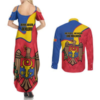 Moldova Independence Day Couples Matching Summer Maxi Dress and Long Sleeve Button Shirt August 27 One People One Nation - Wonder Print Shop