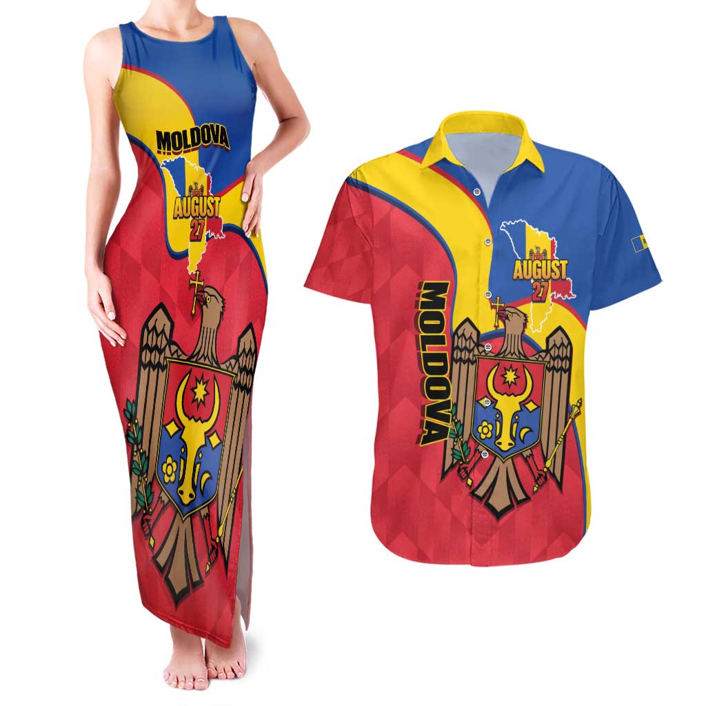 Moldova Independence Day Couples Matching Tank Maxi Dress and Hawaiian Shirt August 27 One People One Nation - Wonder Print Shop