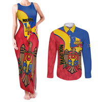 Moldova Independence Day Couples Matching Tank Maxi Dress and Long Sleeve Button Shirt August 27 One People One Nation - Wonder Print Shop
