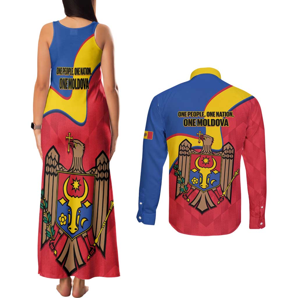 Moldova Independence Day Couples Matching Tank Maxi Dress and Long Sleeve Button Shirt August 27 One People One Nation - Wonder Print Shop