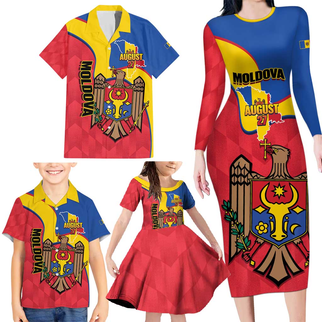 Moldova Independence Day Family Matching Long Sleeve Bodycon Dress and Hawaiian Shirt August 27 One People One Nation - Wonder Print Shop