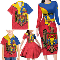 Moldova Independence Day Family Matching Long Sleeve Bodycon Dress and Hawaiian Shirt August 27 One People One Nation - Wonder Print Shop
