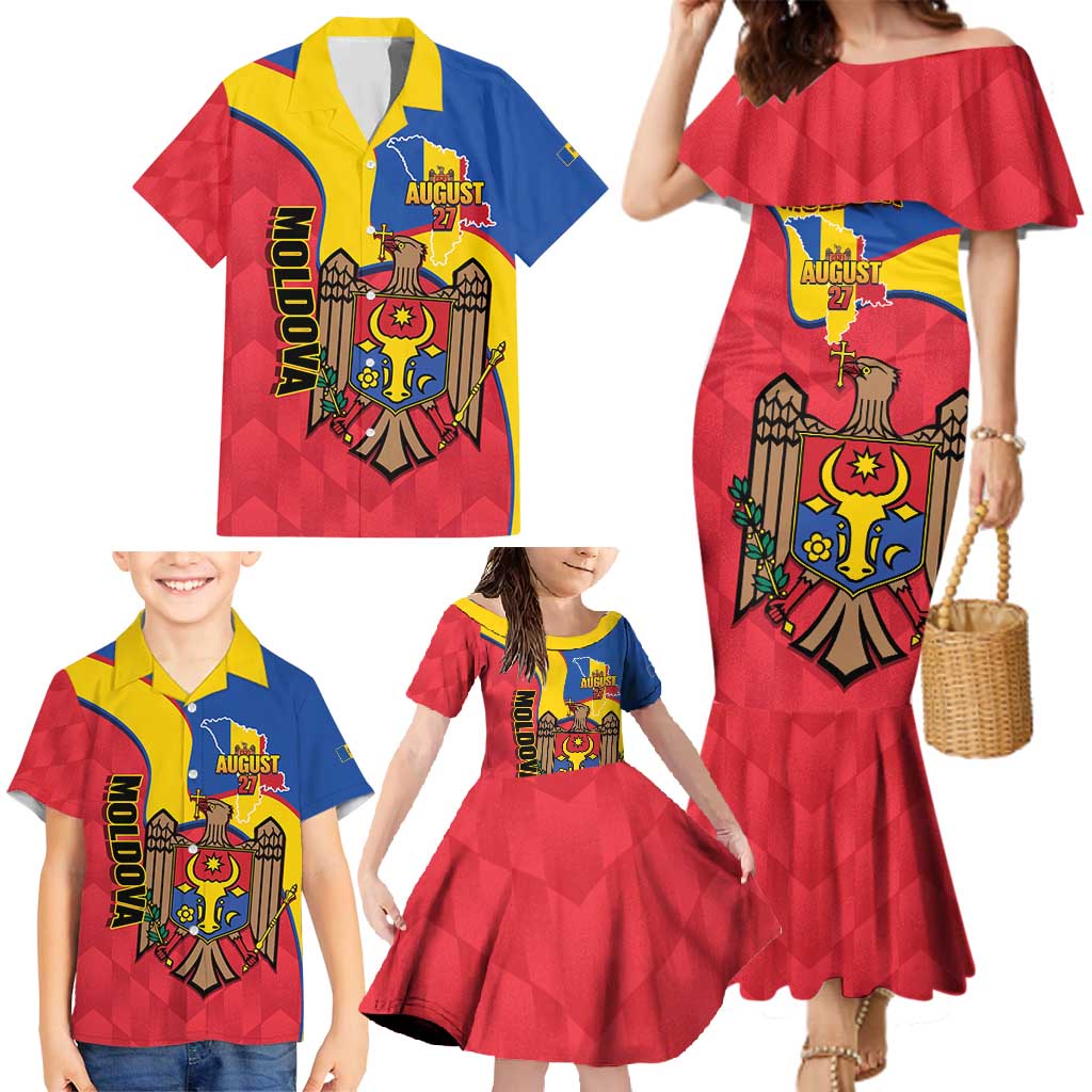 Moldova Independence Day Family Matching Mermaid Dress and Hawaiian Shirt August 27 One People One Nation - Wonder Print Shop