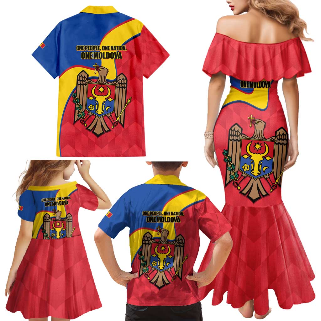 Moldova Independence Day Family Matching Mermaid Dress and Hawaiian Shirt August 27 One People One Nation - Wonder Print Shop