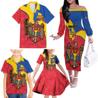 Moldova Independence Day Family Matching Off The Shoulder Long Sleeve Dress and Hawaiian Shirt August 27 One People One Nation - Wonder Print Shop