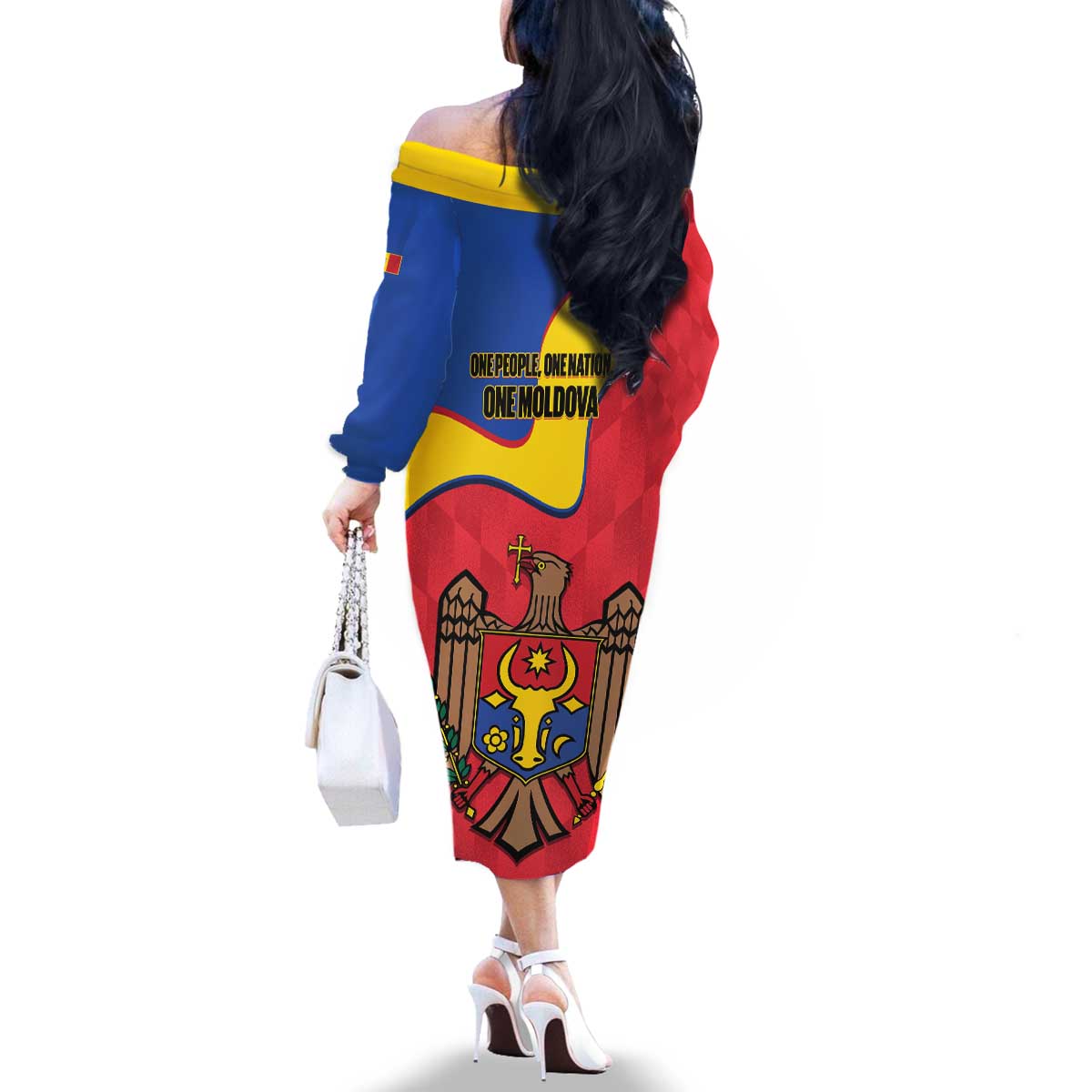 Moldova Independence Day Family Matching Off The Shoulder Long Sleeve Dress and Hawaiian Shirt August 27 One People One Nation - Wonder Print Shop