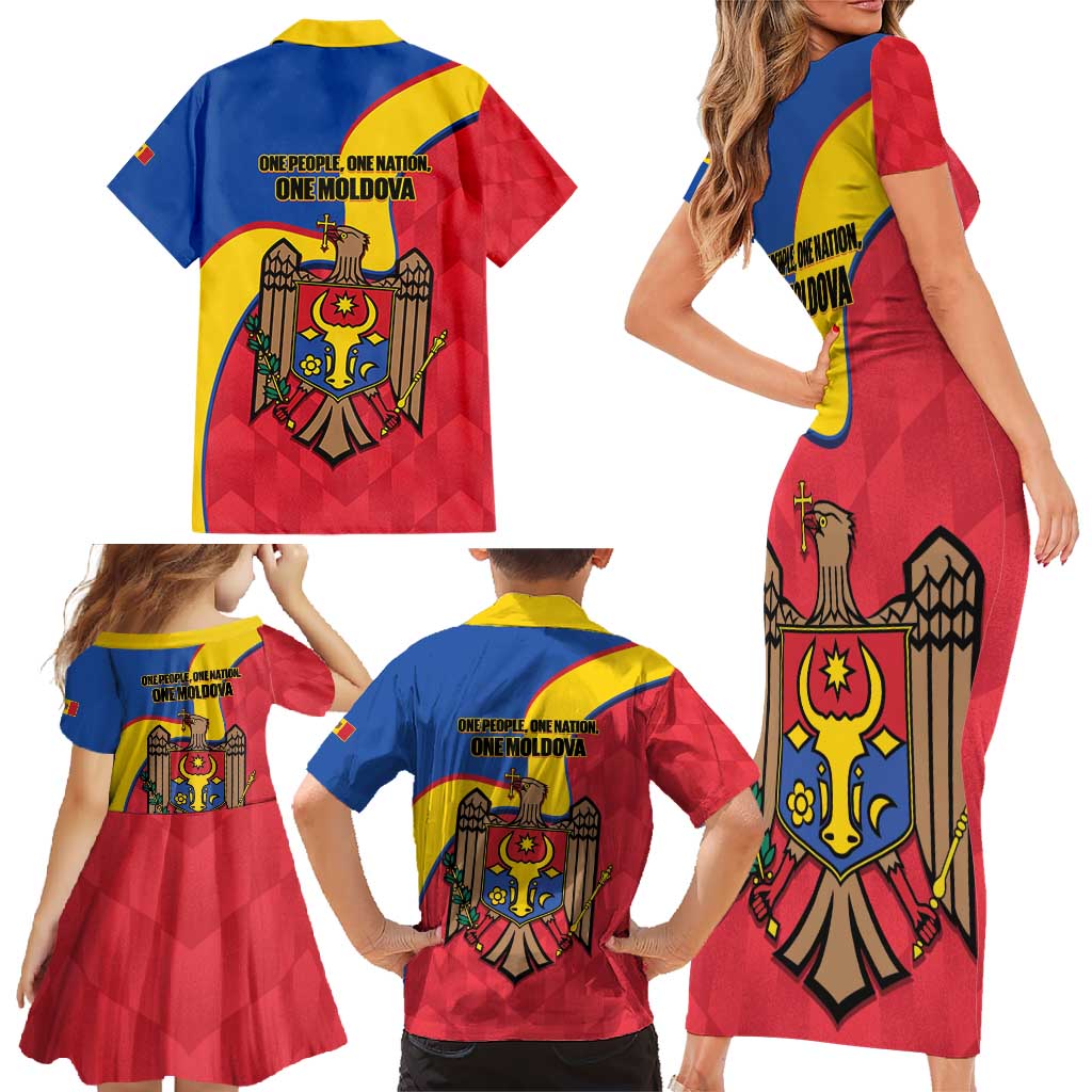 Moldova Independence Day Family Matching Short Sleeve Bodycon Dress and Hawaiian Shirt August 27 One People One Nation - Wonder Print Shop