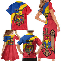 Moldova Independence Day Family Matching Short Sleeve Bodycon Dress and Hawaiian Shirt August 27 One People One Nation - Wonder Print Shop