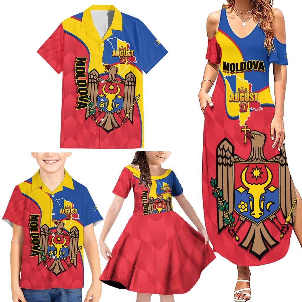Moldova Independence Day Family Matching Summer Maxi Dress and Hawaiian Shirt August 27 One People One Nation - Wonder Print Shop