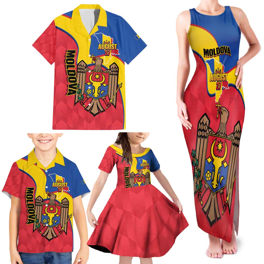 Moldova Independence Day Family Matching Tank Maxi Dress and Hawaiian Shirt August 27 One People One Nation - Wonder Print Shop