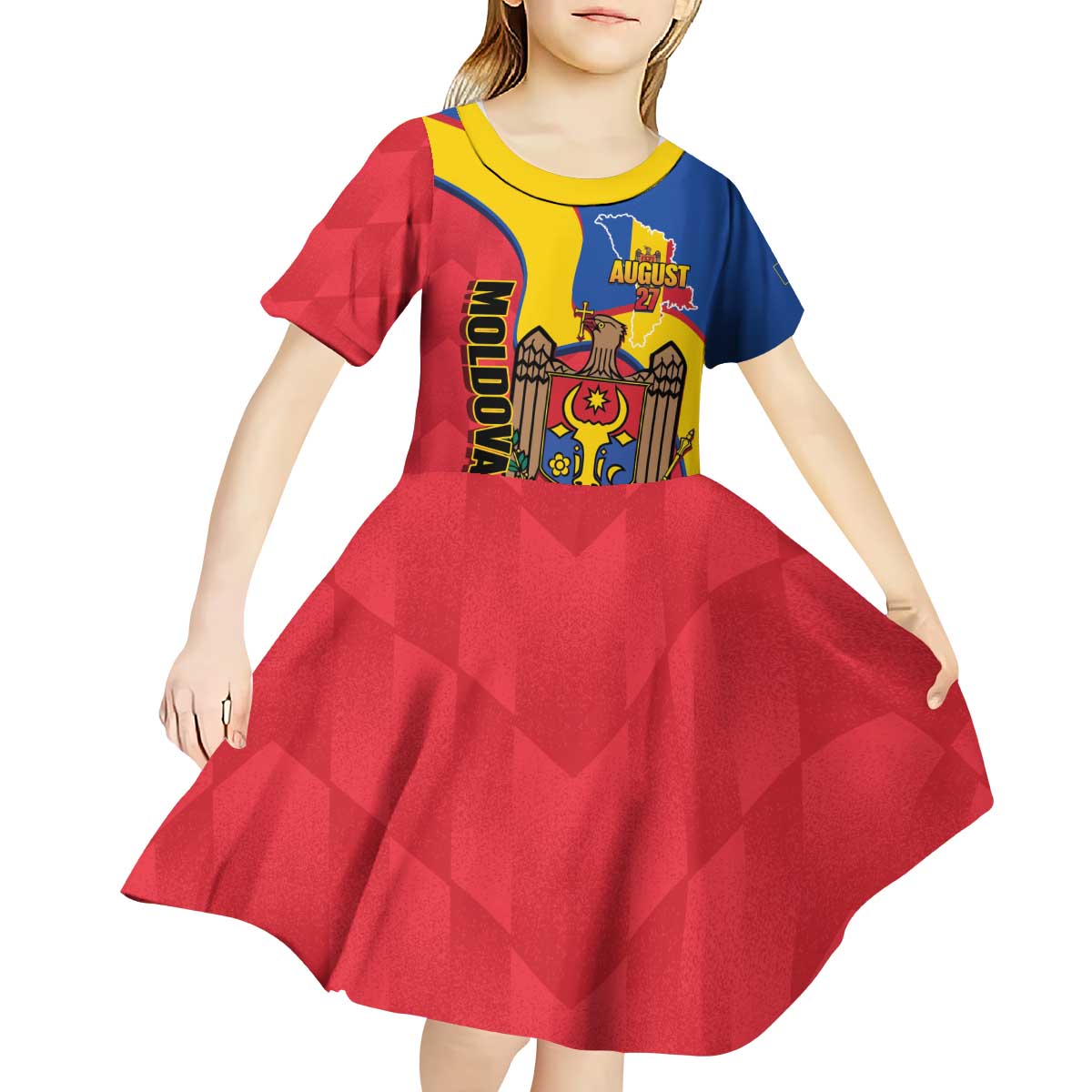 Moldova Independence Day Kid Short Sleeve Dress August 27 One People One Nation - Wonder Print Shop