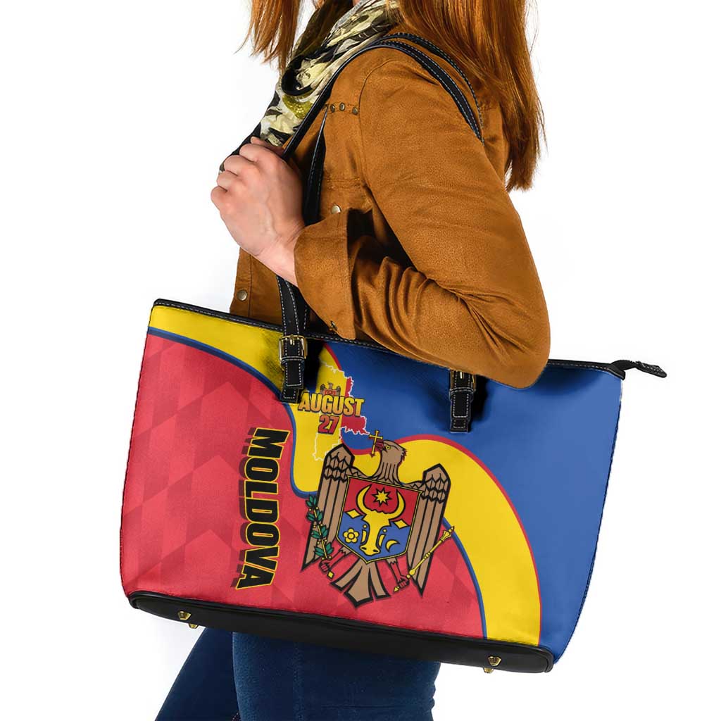 Moldova Independence Day Leather Tote Bag August 27 One People One Nation - Wonder Print Shop