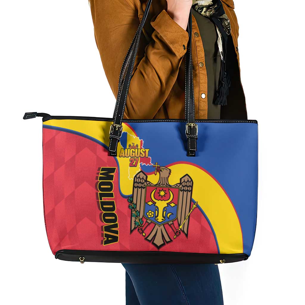 Moldova Independence Day Leather Tote Bag August 27 One People One Nation - Wonder Print Shop